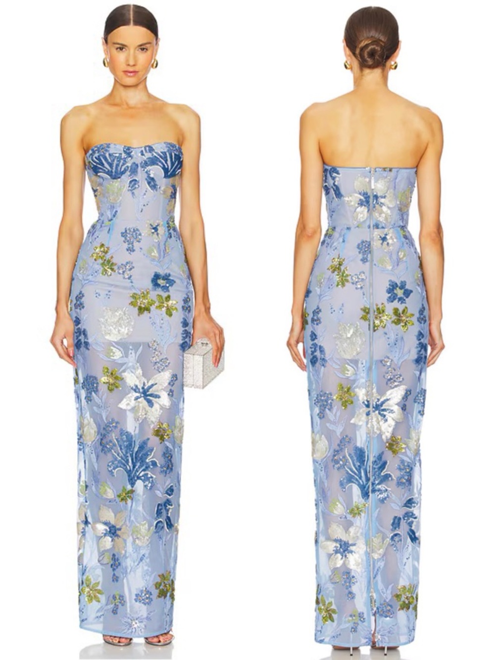 Bronx and Banco Dahlia Strapless Sequin Embroidered Dress Blue NEW with tags